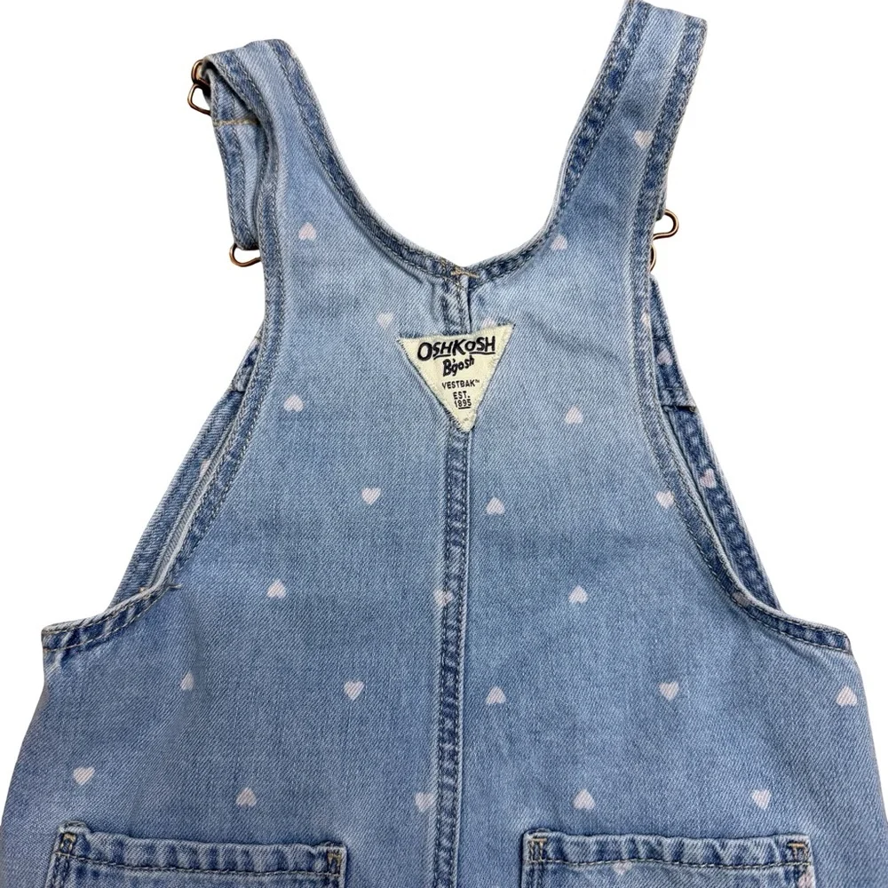 OshKosh B'gosh Light Blue with pink‎ hearts Denim Overalls 3T